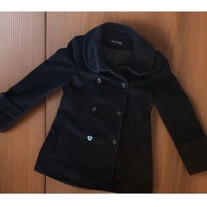 VTG Anne Klein Women's Angora & Wool Black Pea Coat Double-Breasted Mid-Length 4